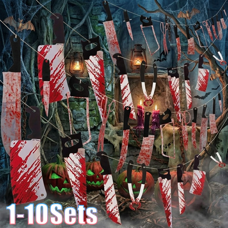 Cosplay Prop Knife - 1-10Sets Halloween Blood Knife Streamer Outdoor
