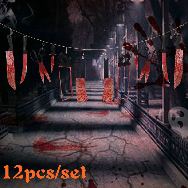 12Pcs Halloween Fake Blood Kni - Cosplay Prop Knife ulasan dan harga